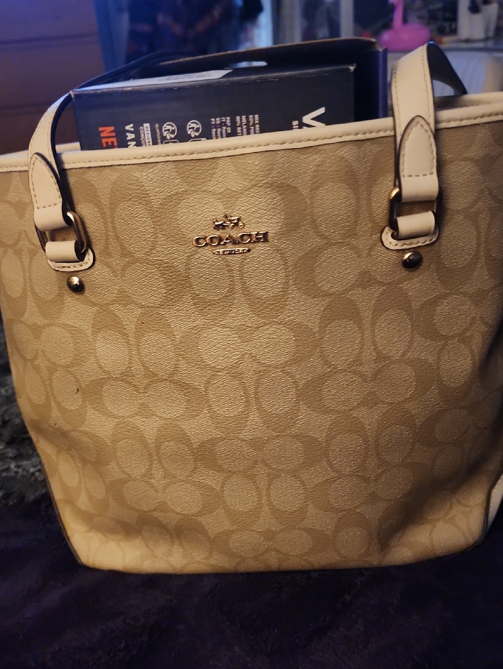 Coach Khaki and Chalk Signature Tote